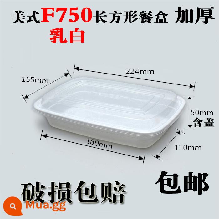 750ML Mỹ hình chữ nhật hộp cơm trưa dùng một lần 900ML giao hàng bao bì hộp tròn đen nắp lồi hộp cơm trưa bát canh - Chữ nhật F750 màu trắng sữa 150 bộ