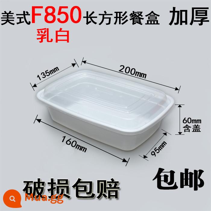 750ML Mỹ hình chữ nhật hộp cơm trưa dùng một lần 900ML giao hàng bao bì hộp tròn đen nắp lồi hộp cơm trưa bát canh - Chữ nhật F850 màu trắng sữa 150 bộ