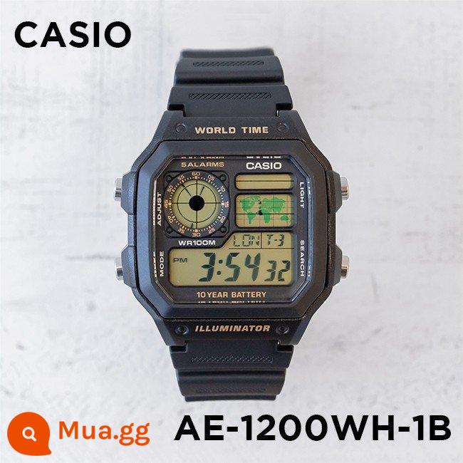 Đồng hồ Casio CASIO AE-1200WH-1C đồng hồ điện tử nhựa sinh viên thể thao chống thấm nước phong cách cổ điển đa chức năng - AE-1200WH-1B chữ vàng đen đường kính ngoài 42,1MM màng miễn phí