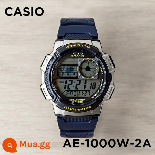 Đồng hồ Casio CASIO AE-1200WH-1C đồng hồ điện tử nhựa sinh viên thể thao chống thấm nước phong cách cổ điển đa chức năng - AE-1000W-2A khung ngoài màu xanh bạc 43,7MM đi kèm với phim