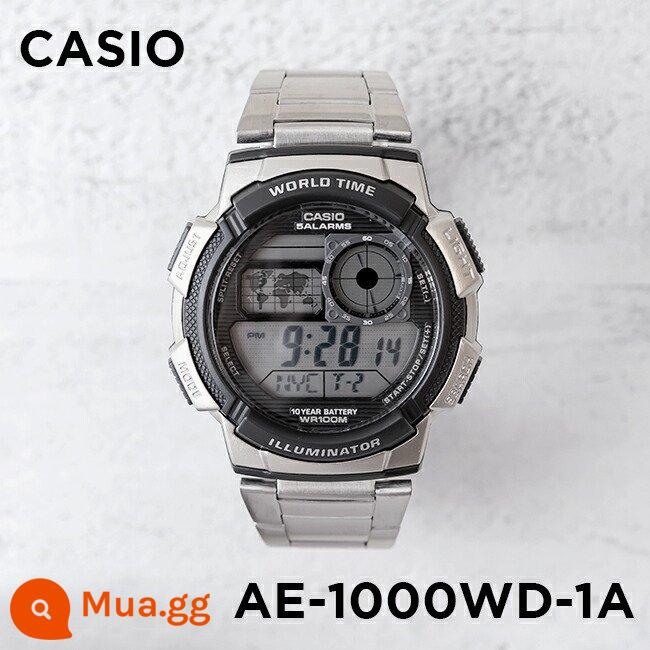 Đồng hồ Casio CASIO AE-1200WH-1C đồng hồ điện tử nhựa sinh viên thể thao chống thấm nước phong cách cổ điển đa chức năng - Đai thép tấm đen AE-1000WD-1A đường kính ngoài 43,7MM đi kèm màng