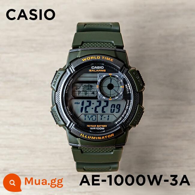 Đồng hồ Casio CASIO AE-1200WH-1C đồng hồ điện tử nhựa sinh viên thể thao chống thấm nước phong cách cổ điển đa chức năng - AE-1000W-3A khung ngoài màu đen xanh lá cây đường kính ngoài 43,7MM phim miễn phí