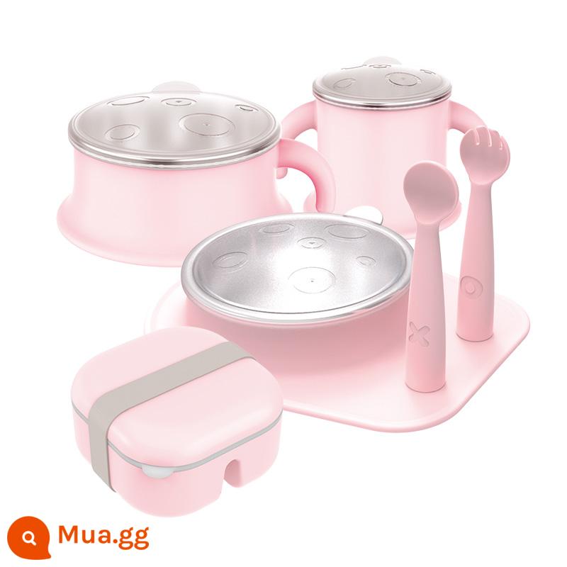 Bộ đồ ăn trẻ em Goodbaby thép không gỉ 316 Bộ 6 món không đựng thức ăn chủ yếu bát ăn nhẹ kết hợp hộp quà tặng - Bộ đồ ăn inox 316 quà tặng trẻ em bộ 6 món (bát ăn + cốc ăn + đĩa ăn + nĩa + thìa + hộp cơm) - Venus Pink