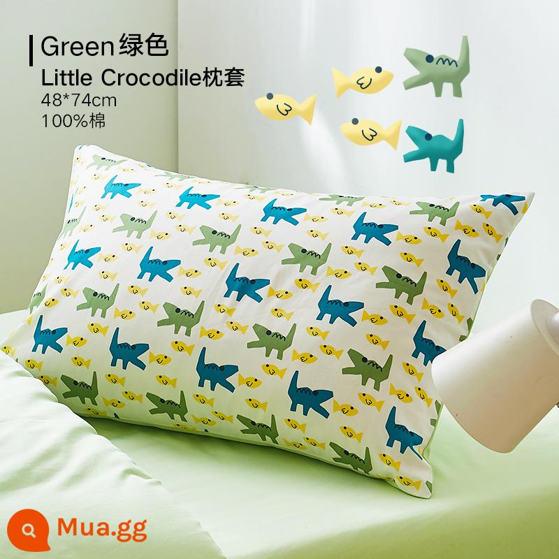 GB Tốt Con Cá Sấu Nhỏ Áo Gối Chăn Ga Bốn Mùa Cotton Nguyên Chất Trẻ Em Áo Gối Chần Gòn Cho Bé Áo Gối Chần Gòn - cá sấu nhỏ màu xanh lá cây