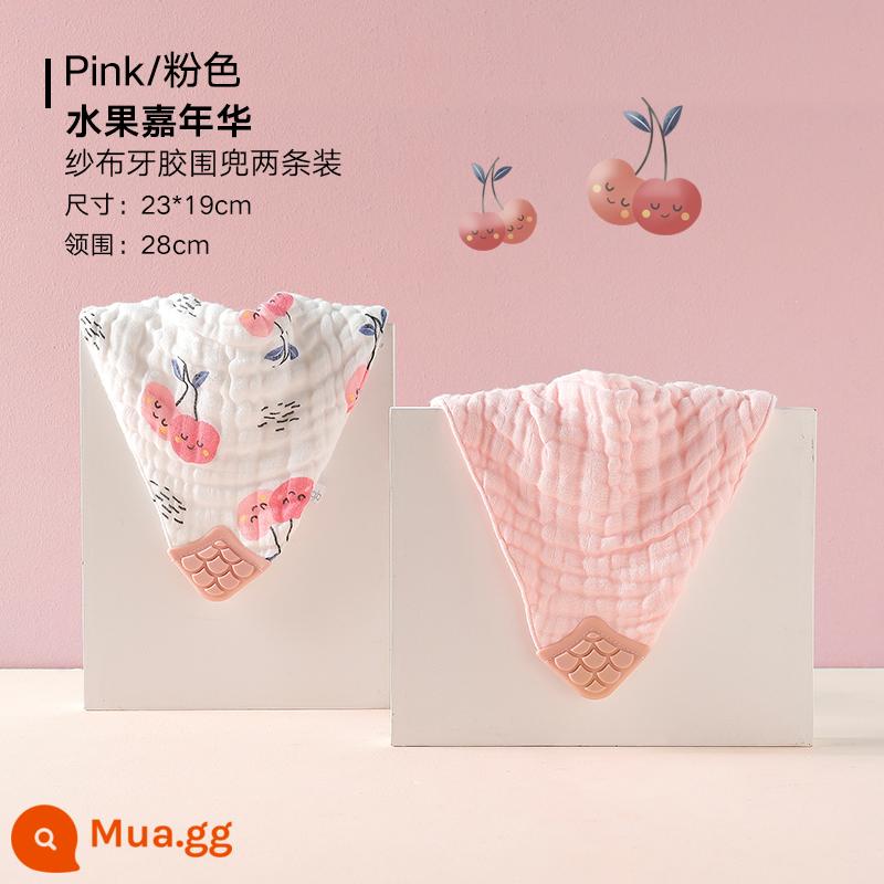 gb bé ngoan khăn tam giác khăn nước bọt khăn yếm cotton trẻ em khăn tam giác hai gói - Fruit Carnival Pink (bao gồm cả dụng cụ sửa răng)