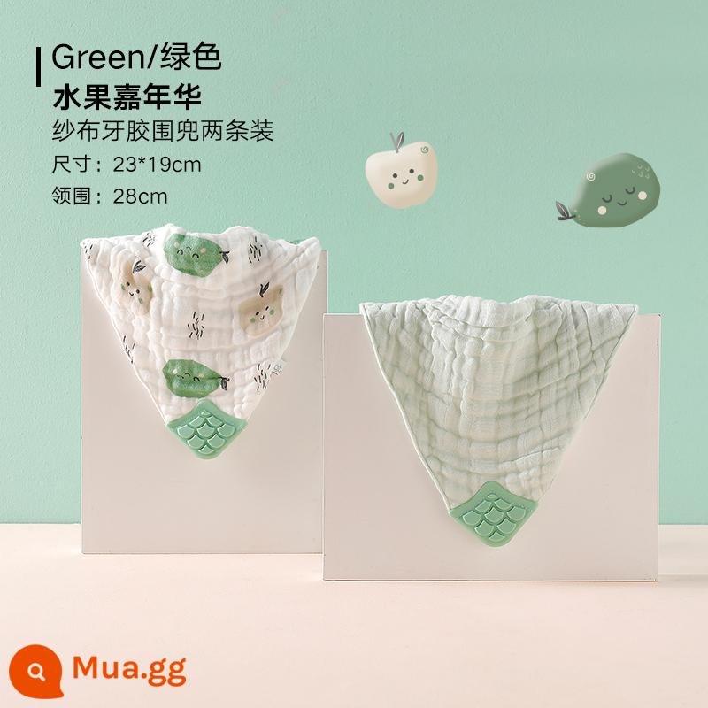 gb bé ngoan khăn tam giác khăn nước bọt khăn yếm cotton trẻ em khăn tam giác hai gói - Fruit Carnival Green (bao gồm cả dụng cụ cố định răng)