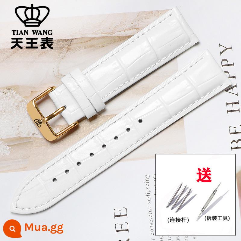 Dây đeo Tianwang lớp đầu mềm 3874/3798/3629/3833/5885 dây đồng hồ nam nữ da bò thật 20mm - Khóa cài màu trắng + vàng