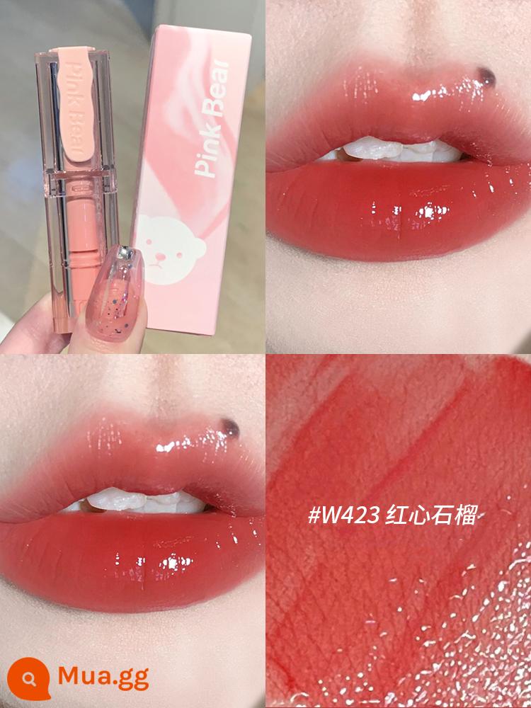 PINKBEAR Pi Ke Xiong G102 Lip Glaze Màu Trà Sữa Gương Pudding Son Môi G416 Pepper Pi Ke Xiong - W423 Lựu Tim Đỏ