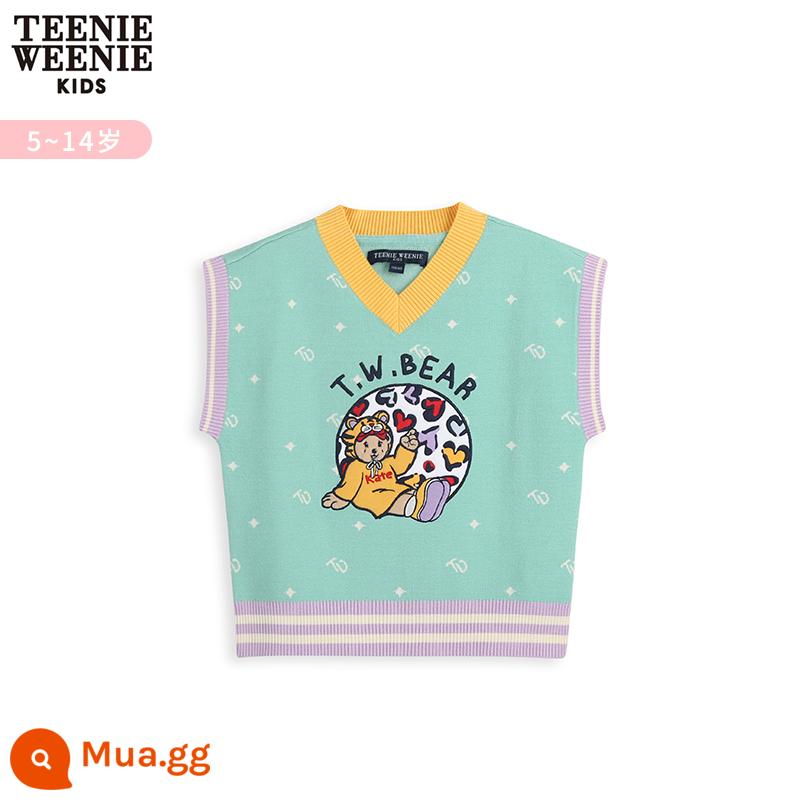 [Zodiac] TeenieWeenie Kids Bear Quần áo trẻ em Nữ 22 Xuân Tết Áo len Vest - màu bạc hà