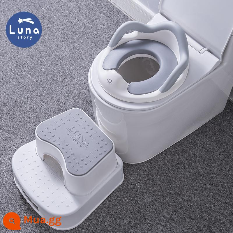 lunastory ghế ngồi toilet cho bé vòng vệ sinh bé trai và bé gái bô tiểu bồn tiểu bồn tiểu công dụng kép - [Li Xiang khuyên dùng] [Bệ cầu + Ghế để chân] - Xám