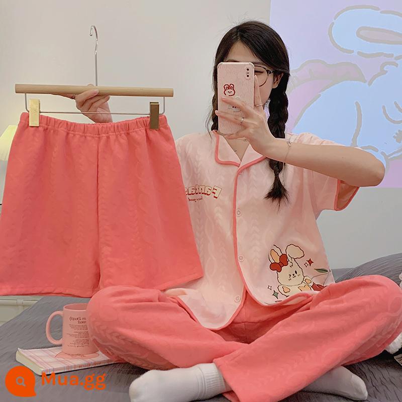 Mùa hè mới bộ đồ ngủ hoạt hình ngọt ngào cho bé gái Bộ đồ ba mảnh 2022 cotton nguyên chất ngắn tay phục vụ tại nhà cao cấp - Bộ ba món 7503 Cherry Bunny