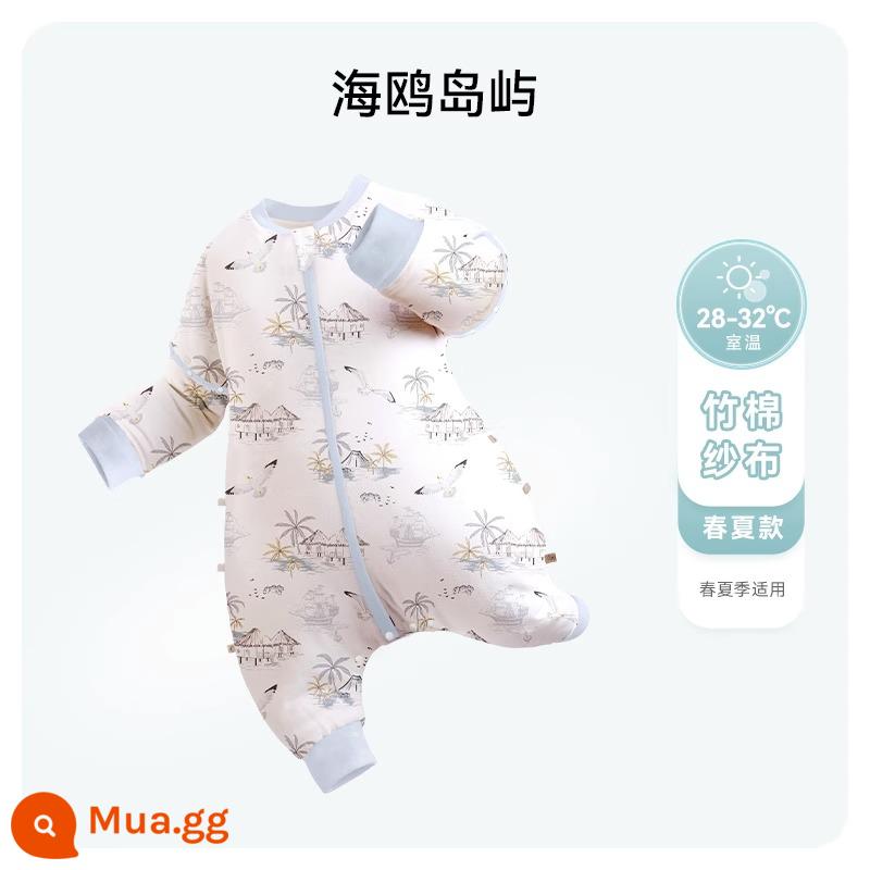 ibaby nhiệt độ không đổi tre cotton gạc cho bé chia chân túi ngủ cho trẻ sơ sinh chống đá túi ngủ mùa xuân và mùa thu đồ ngủ cho bé mỏng - [Hai lớp sợi để chống cắn] Đảo hải âu