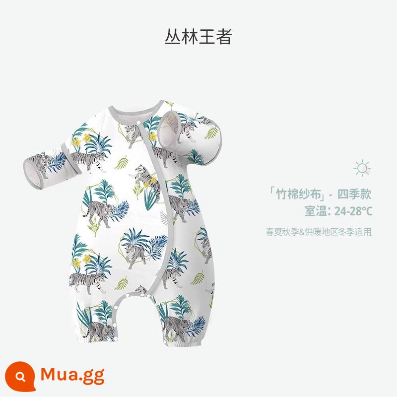 ibaby nhiệt độ không đổi tre cotton gạc cho bé chia chân túi ngủ cho trẻ sơ sinh chống đá túi ngủ mùa xuân và mùa thu đồ ngủ cho bé mỏng - [Bốn lớp gạc] Vua rừng xanh