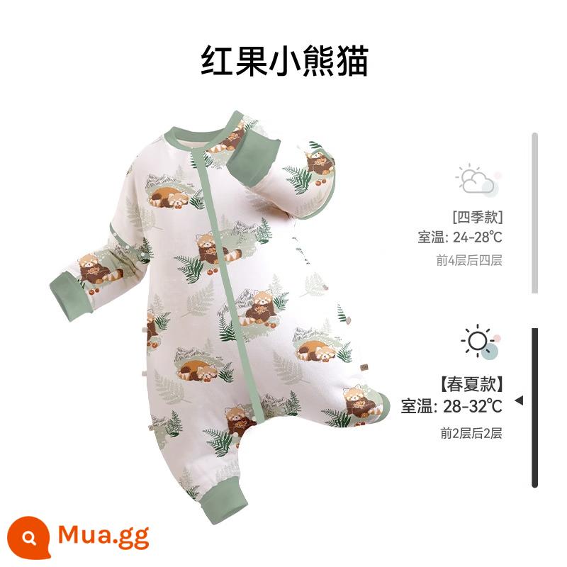 ibaby nhiệt độ không đổi tre cotton gạc cho bé chia chân túi ngủ cho trẻ sơ sinh chống đá túi ngủ mùa xuân và mùa thu đồ ngủ cho bé mỏng - [Hai lớp gạc] Gấu trúc quả đỏ