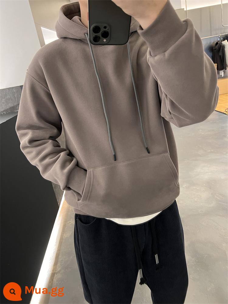 Áo Hoodie Nam Mới Mùa Thu Đông Màu Áo Hoodie Nam Cao Cấp Mỹ Dạo Phố Cao Cấp Rời Sang Trọng Áo Khoác Đệm - Màu be cộng với nhung