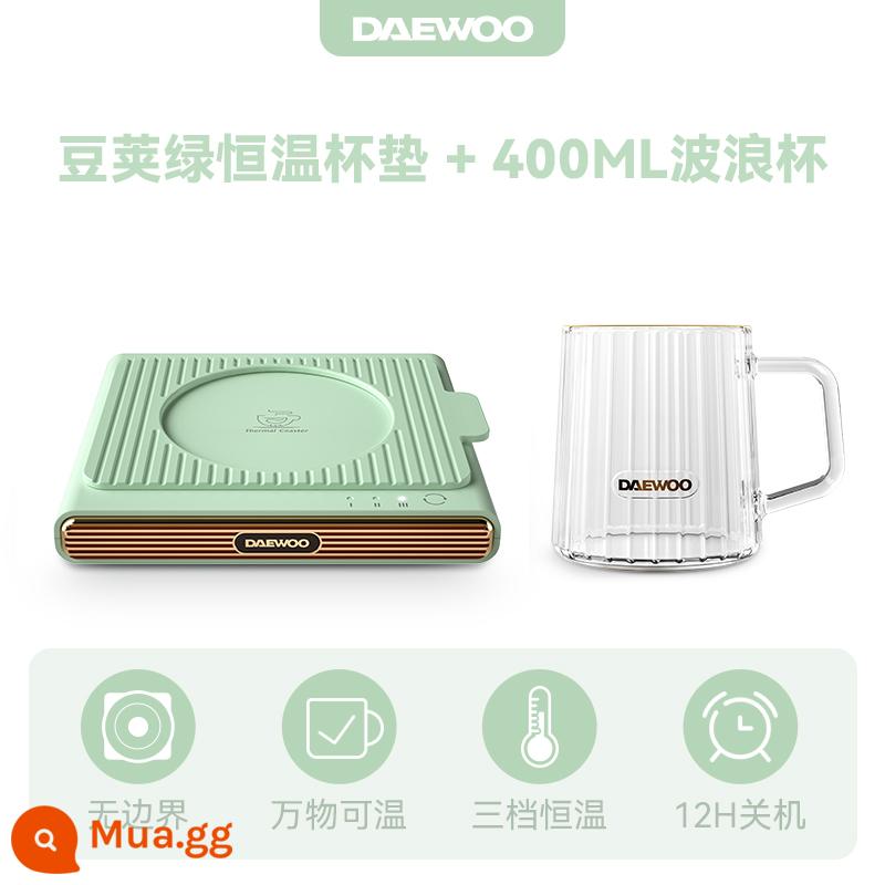 Daewoo nhiệt độ không đổi coaster sưởi ấm coaster 55 độ ấm ấm coaster cốc cách nhiệt văn phòng hộ gia đình sữa nóng hiện vật - Đế lót ly giữ nhiệt Pod màu xanh lá cây + cốc sóng 400ml