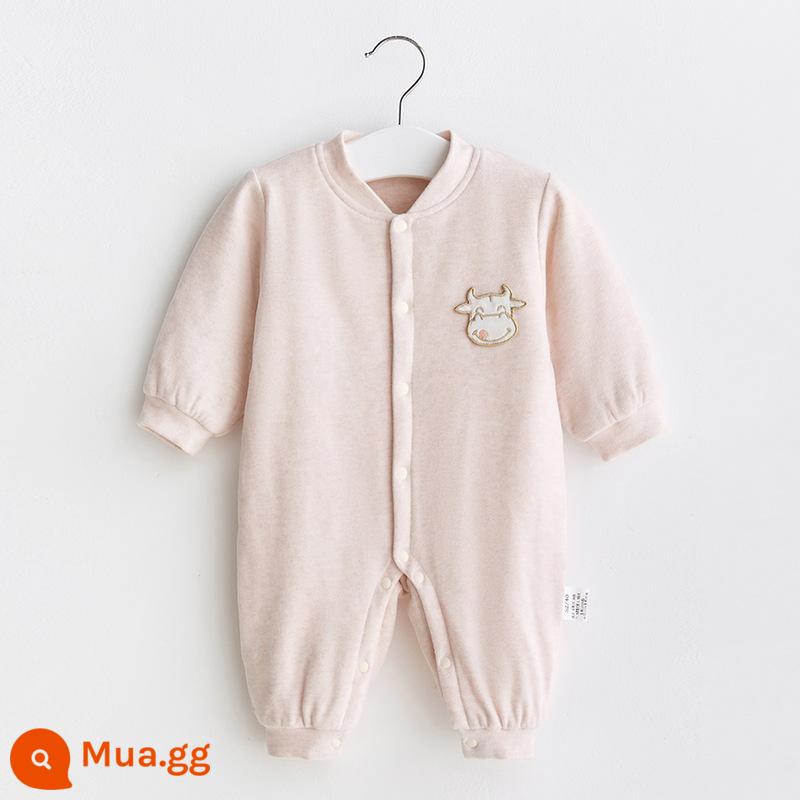 Quần áo sơ sinh xuân hạ thu đông chần bông đi chơi cotton mỏng 0 bộ 06 tháng 3 áo liền quần sơ sinh áo liền quần cho bé - 21871 (Hồng) Jumpsuit độn mỏng