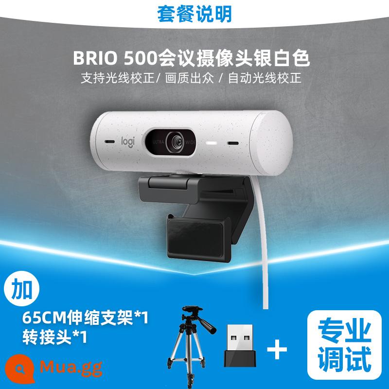 Logitech BRIO 500 đầy đủ đầu camera độ nét cao webcast làm đẹp USB máy tính để bàn máy tính xách tay văn phòng hội nghị - Camera Brio500 bạc + giá đỡ 65cm + adapter