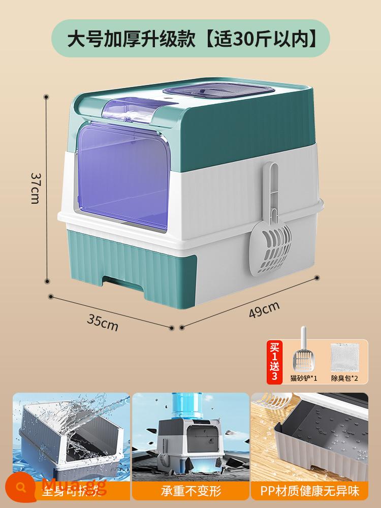 Hộp vệ sinh cho mèo kín, nhà vệ sinh cho mèo cỡ lớn, hộp vệ sinh cho mèo có ngăn kéo chống văng, đồ dùng cho mèo cách ly và thanh lọc mùi - Model nâng cấp, loại ngăn kéo + Khử trùng bằng tia cực tím, thích hợp cho 35 pounds, màu xanh ô liu, muỗng xúc phân mèo miễn phí + túi khử mùi + cáp sạc