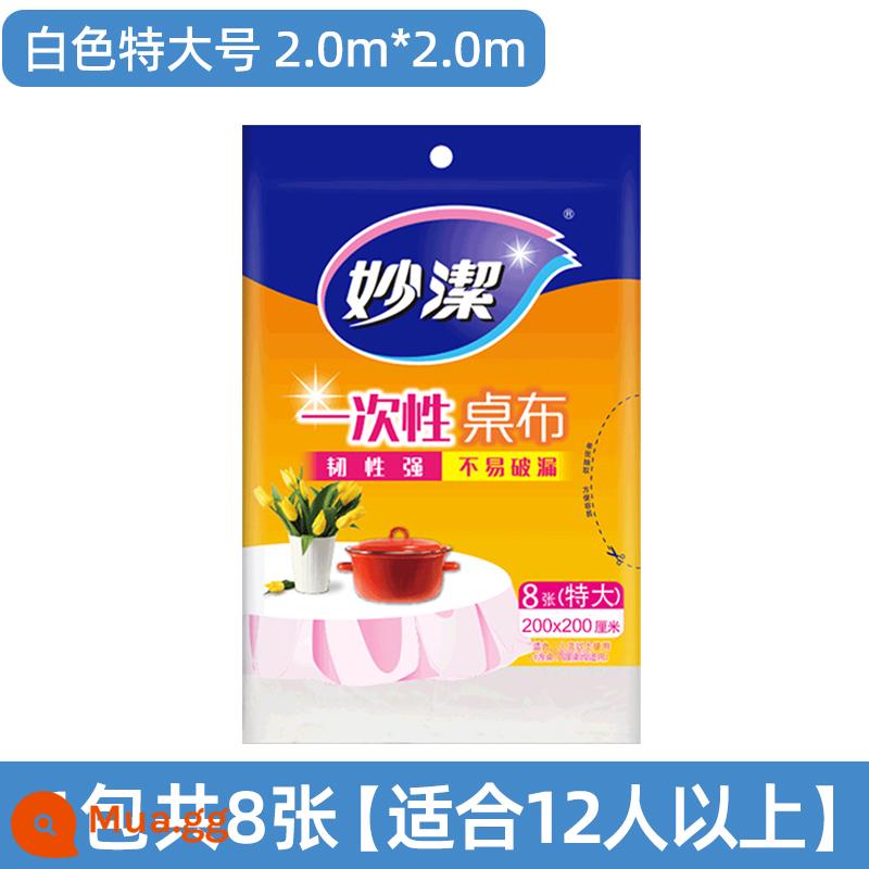 Miaojie khăn trải bàn dùng một lần vải nhựa hình chữ nhật nhà khách sạn khăn trải bàn dày bàn tròn khăn trải bàn trong suốt - Màu trắng size cực lớn [1 gói = 8 ảnh] phù hợp cho 12 người, 2m x 2m