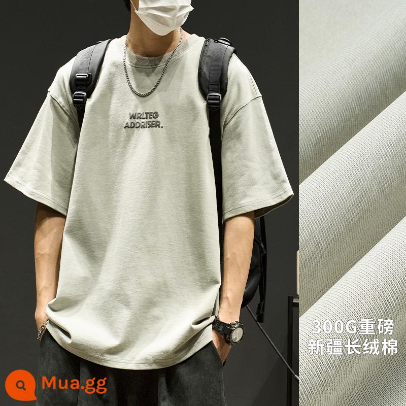 Áo thun nam ngắn tay mùa hè nam cotton dày 300g phong cách Mỹ thương hiệu Tide boy quần áo nửa tay màu đen - xám nhạt