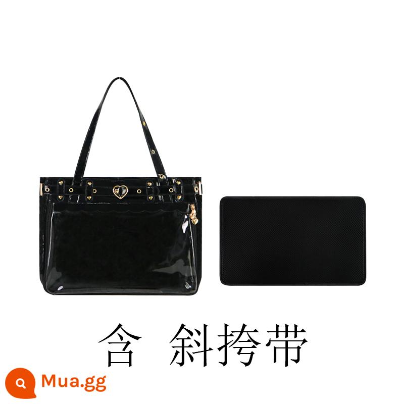 Wu Dong Shop original pain bag [Freya] văn hóa nhóm punk goth hot girl hàng ngày một vai nữ dung tích lớn - Da sáng chế màu đen + dây đeo chéo