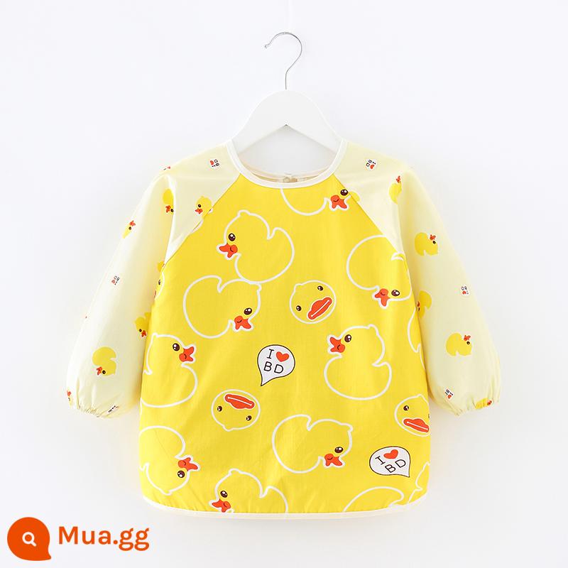 Yếm trẻ em cotton chống thấm nước quần áo bé ăn dặm bé trai bé gái tạp dề thay đồ ngược chống bẩn quần áo bảo hộ dài tay thoáng khí - con vịt nhỏ