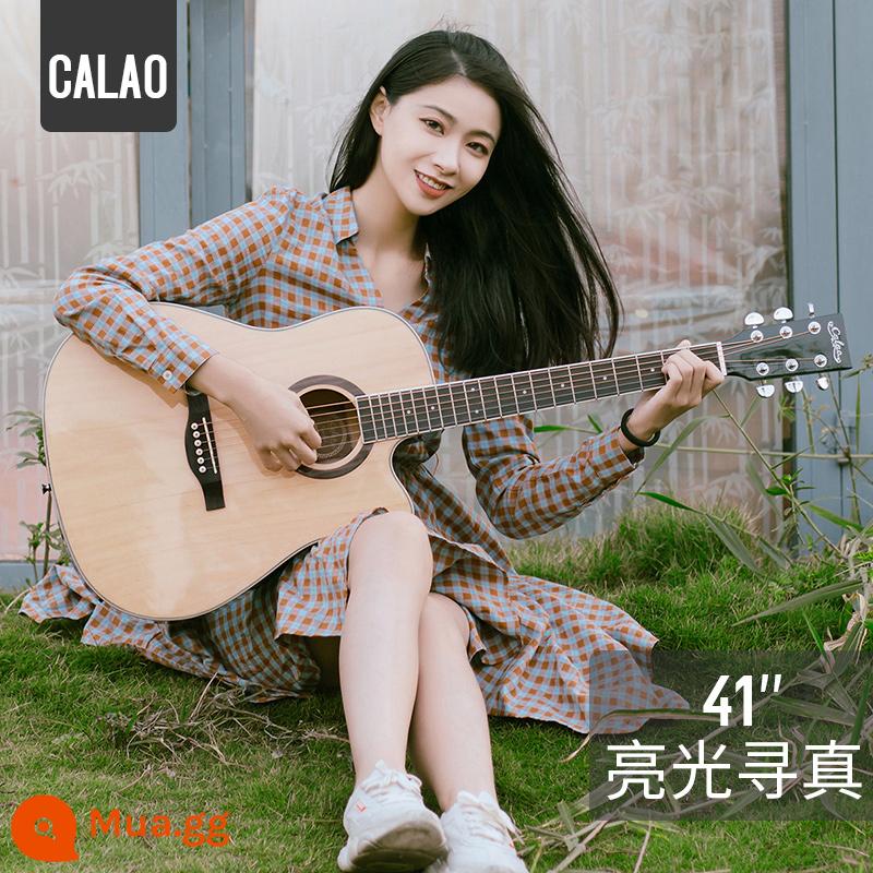 Calleo 41 inch veneer guitar sinh viên nữ nam dân gian acoustic Đàn guitar lưới 40 inch màu đỏ họa tiết cá tính nhạc cụ - [Veneer] Gỗ sáng 41 inch + phụ kiện + bộ chỉnh + hướng dẫn