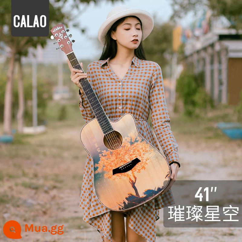 Calleo 41 inch veneer guitar sinh viên nữ nam dân gian acoustic Đàn guitar lưới 40 inch màu đỏ họa tiết cá tính nhạc cụ - [Bảng đơn] Bầu trời đầy sao sáng 41 inch + phụ kiện + bộ chỉnh + hướng dẫn