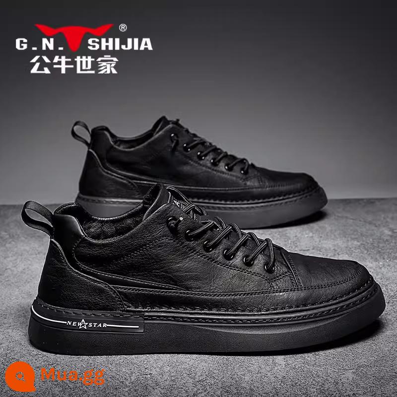 Bò Họ Nam 2023 Mới Thu Da Thật Chính Hãng Da Giày Da Nam Đen Đế Mềm Giày Sneaker Nam - đen