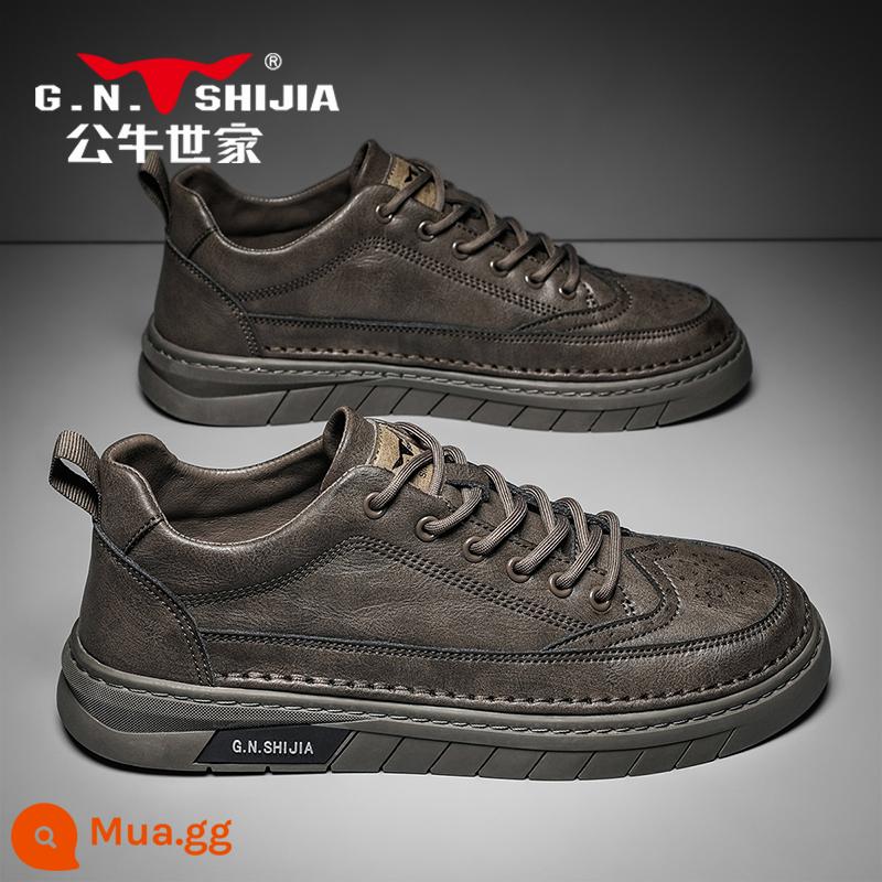 Bò Họ Nam 2023 Mới Thu Da Thật Chính Hãng Da Giày Da Nam Đen Đế Mềm Giày Sneaker Nam - Kaki [phong cách giản dị]