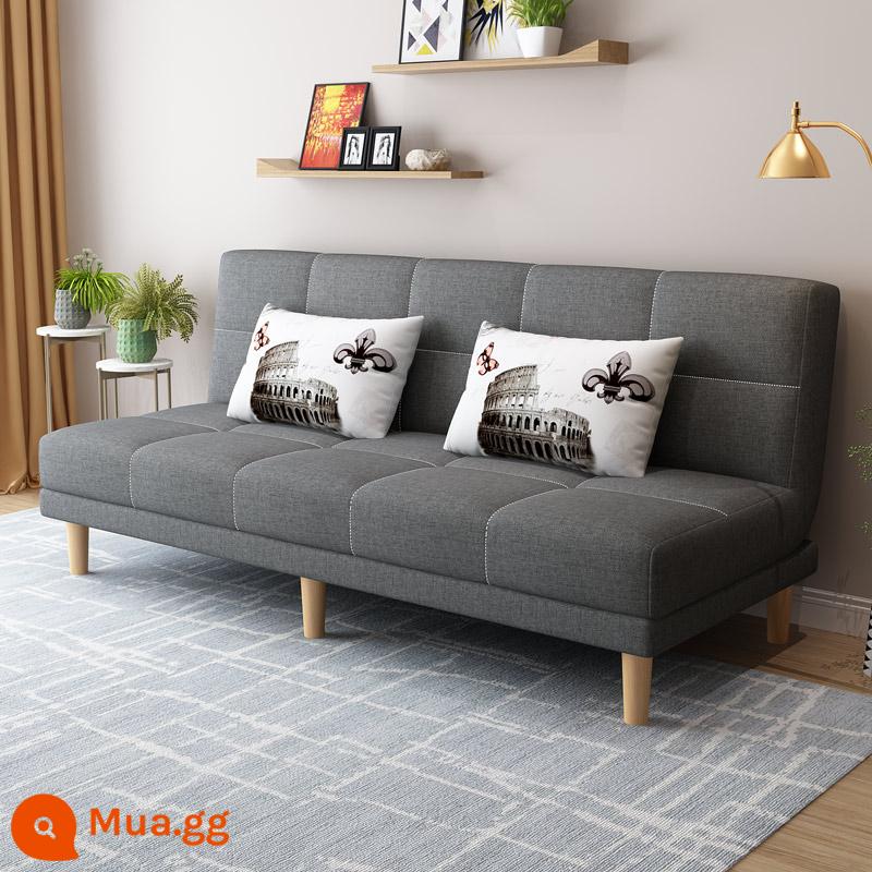 Công nghệ giường sofa vải đôi mục đích có thể gập lại căn hộ nhỏ đơn giản lưới màu đỏ phong cách phòng ngủ nghiên cứu phòng khách ba người cho thuê nhà - Bộ chăn ga gối cotton và lanh màu xám đậm (dài 1,8 mét) kèm 2 gối