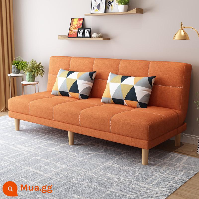 Công nghệ giường sofa vải đôi mục đích có thể gập lại căn hộ nhỏ đơn giản lưới màu đỏ phong cách phòng ngủ nghiên cứu phòng khách ba người cho thuê nhà - Vải lanh và cotton màu cam (dài 1,8 mét) kèm 2 gối