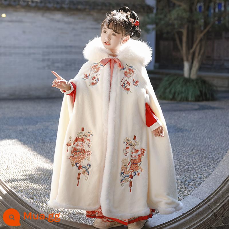 Áo choàng bé gái áo choàng mùa đông Hanfu bé cộng với nhung dày phong cách Trung Quốc Quần áo năm mới cho trẻ em đi chơi trang phục cổ trang thu đông - Xianglong cộng với áo choàng nhung dày