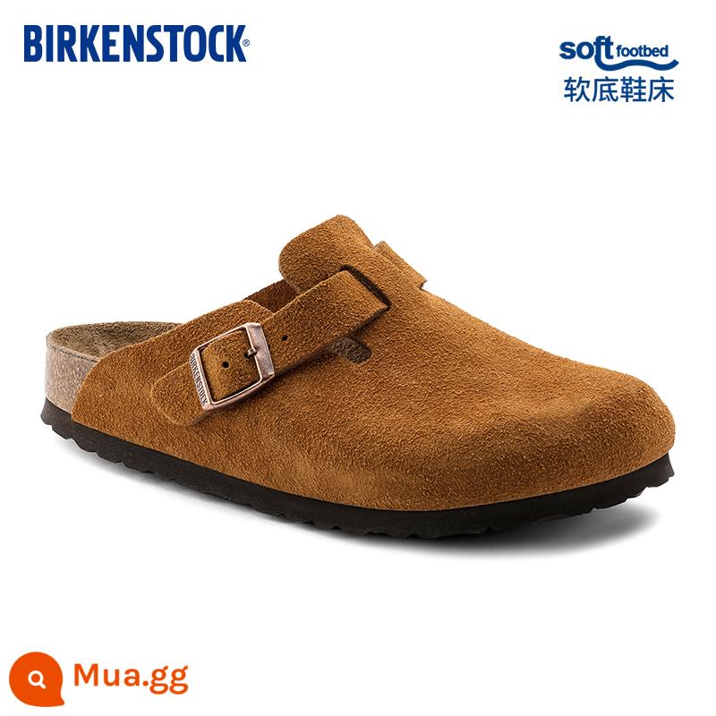 BIRKENSTOCK Dép nút chai Baotou dành cho nam và nữ, dép đế mềm thời trang Boston series - Phiên bản hẹp màu nâu 1009543