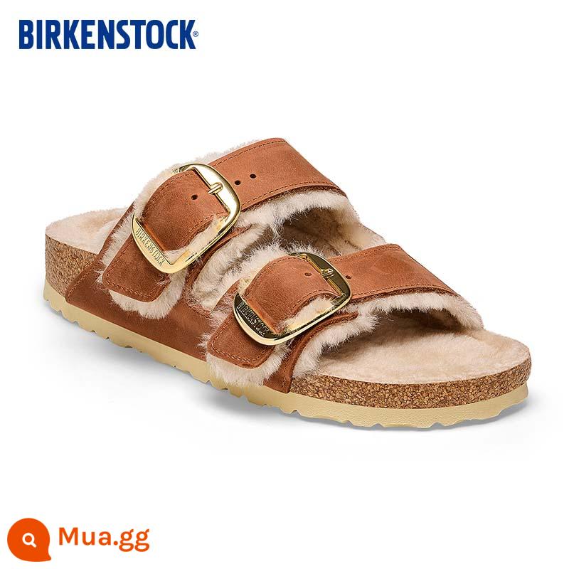 Dép cói BIRKENSTOCK dành cho nam và nữ có khuy cài đôi giống nhau mang dòng Arizona - Phiên bản hẹp màu nâu 1025441