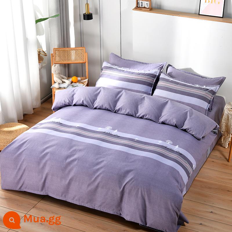 Cotton nguyên chất bốn mảnh 100 cotton chăn ga trải giường 4 ba mảnh ký túc xá sinh viên ga trải giường dày chăn ga gối mùa hè bốn mùa - xám bắc cực