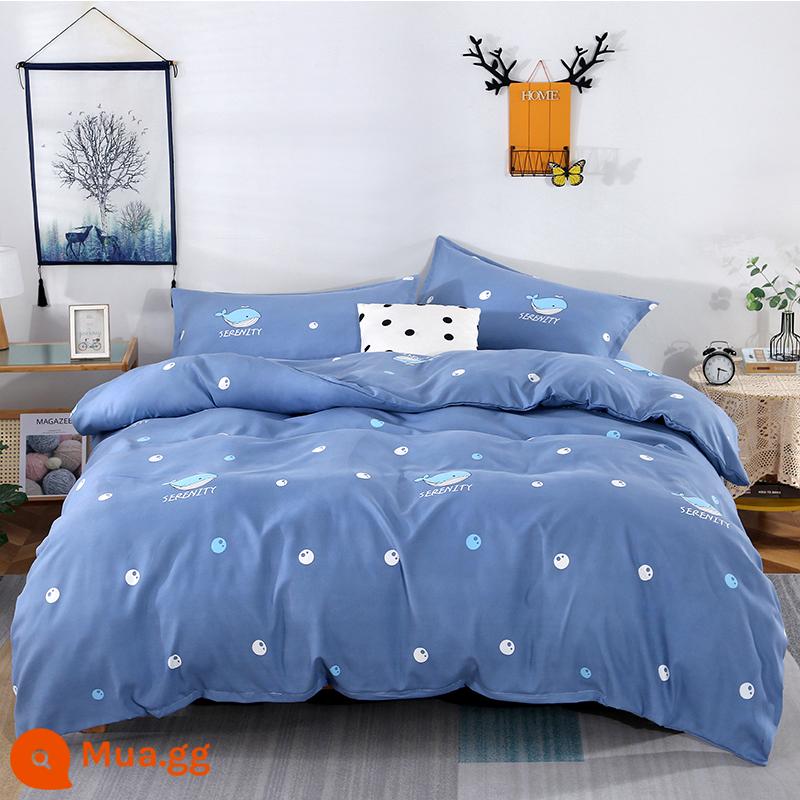 Cotton nguyên chất bốn mảnh 100 cotton chăn ga trải giường 4 ba mảnh ký túc xá sinh viên ga trải giường dày chăn ga gối mùa hè bốn mùa - Yêu biển ấm