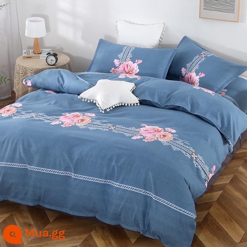 Cotton nguyên chất bốn mảnh 100 cotton chăn ga trải giường 4 ba mảnh ký túc xá sinh viên ga trải giường dày chăn ga gối mùa hè bốn mùa - phong cách châu Âu