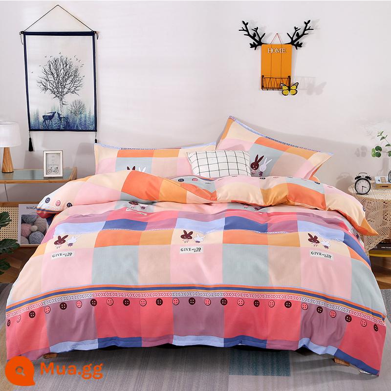 Cotton nguyên chất bốn mảnh 100 cotton chăn ga trải giường 4 ba mảnh ký túc xá sinh viên ga trải giường dày chăn ga gối mùa hè bốn mùa - chú thỏ ngây thơ