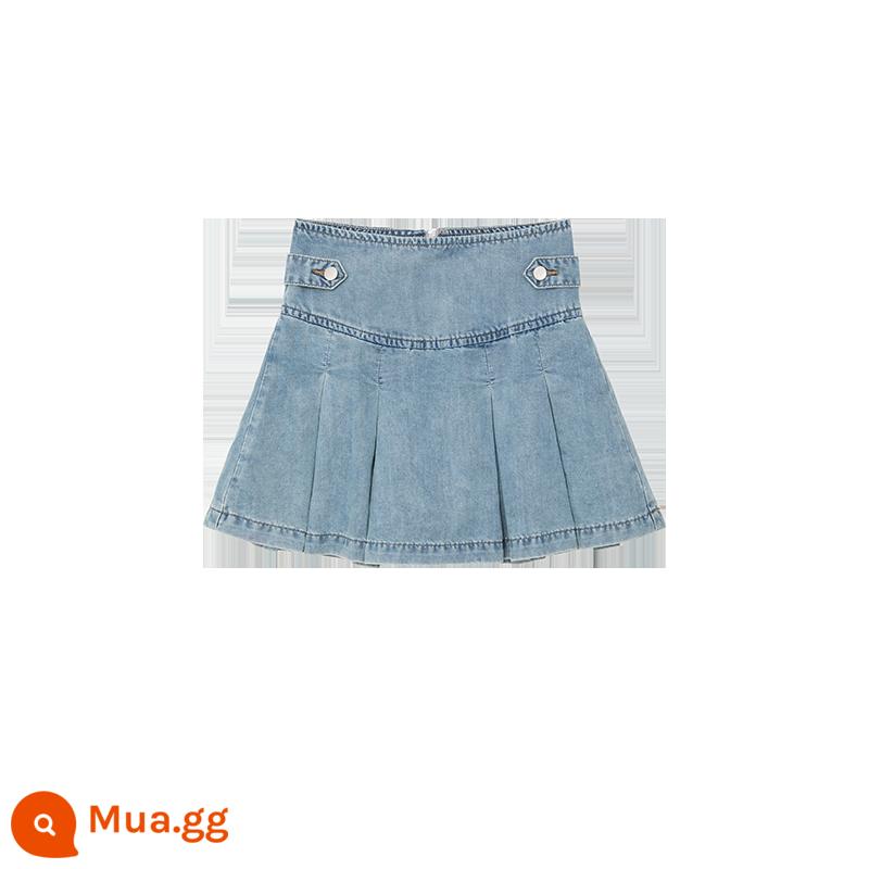 KIM CƯƠNG Cá Heo Bay Retro Rửa Sạch Màu Xanh Denim Phù Hợp Với Lưng Điện Đơn Áo Sơ Mi Màu Da Bò Váy Ngắn - Váy ngắn màu xanh đã giặt