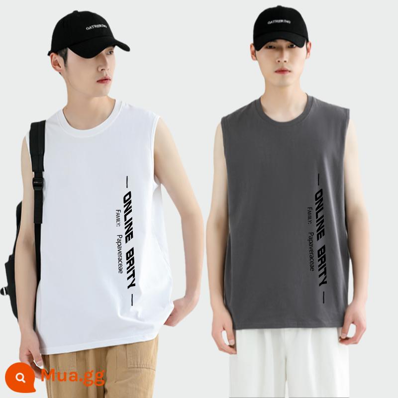 Triều Thương Hiệu Áo Thun Nam Không Tay Áo Cotton Trắng Áo Vest Nam Sinh Viên Mùa Hè Bóng Rổ Quần Áo - ONL trắng + xám sắt ONL 2 chiếc áo thun không tay