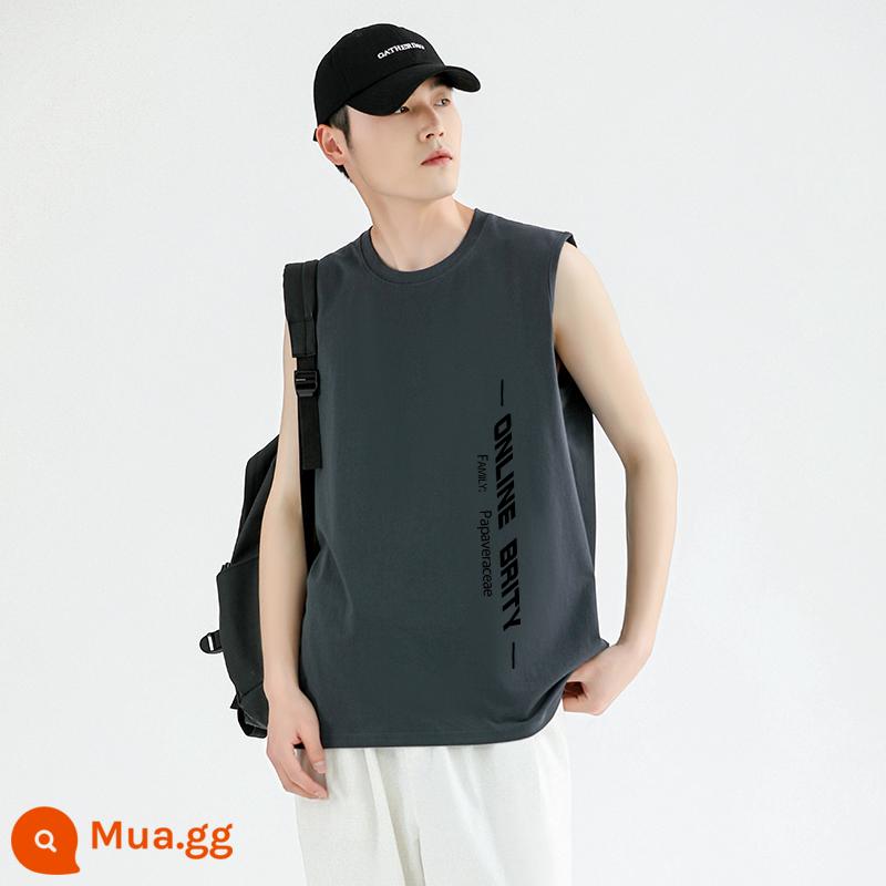 Triều Thương Hiệu Áo Thun Nam Không Tay Áo Cotton Trắng Áo Vest Nam Sinh Viên Mùa Hè Bóng Rổ Quần Áo - Áo thun không tay 1 mảnh ONL màu xám cao cấp