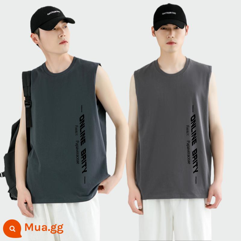 Triều Thương Hiệu Áo Thun Nam Không Tay Áo Cotton Trắng Áo Vest Nam Sinh Viên Mùa Hè Bóng Rổ Quần Áo - ONL xám cao cấp + xám sắt ONL 2 chiếc áo thun không tay