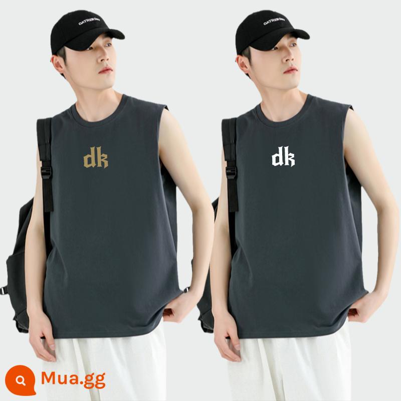 Triều Thương Hiệu Áo Thun Nam Không Tay Áo Cotton Trắng Áo Vest Nam Sinh Viên Mùa Hè Bóng Rổ Quần Áo - Xám cao cấp và trắng nhỏ DK + xám và vàng nhỏ cao cấp DK 2 chiếc T không tay