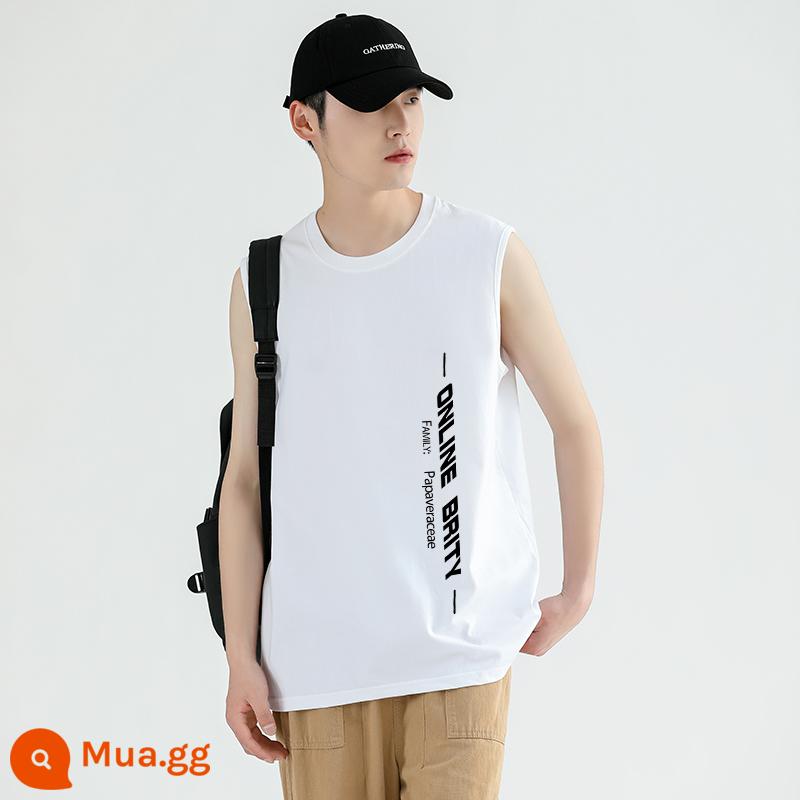 Triều Thương Hiệu Áo Thun Nam Không Tay Áo Cotton Trắng Áo Vest Nam Sinh Viên Mùa Hè Bóng Rổ Quần Áo - Trắng ONL 1 mảnh không tay T