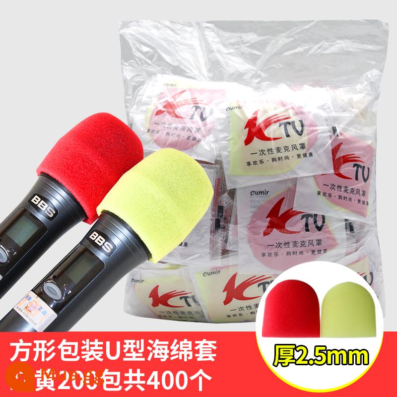 Bộ micro dùng một lần 400 Bộ micro KTV miếng bọt biển micro che đêm K bài hát micro vệ sinh chống xịt bộ dày - Gói tiết kiệm hình chữ U màu đỏ và vàng 2,5ml 200 gói 400 miếng