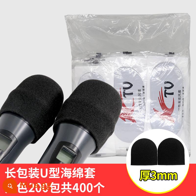 Bộ micro dùng một lần 400 Bộ micro KTV miếng bọt biển micro che đêm K bài hát micro vệ sinh chống xịt bộ dày - Bao bì dài cao cấp màu đen hình chữ U 3mm 200 gói 400 miếng