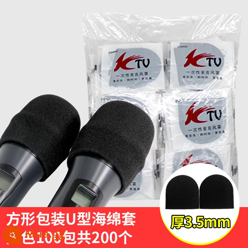 Bộ micro dùng một lần 400 Bộ micro KTV miếng bọt biển micro che đêm K bài hát micro vệ sinh chống xịt bộ dày - Gói tiết kiệm hình chữ U màu đen 3,5 mm 100 gói 200 miếng