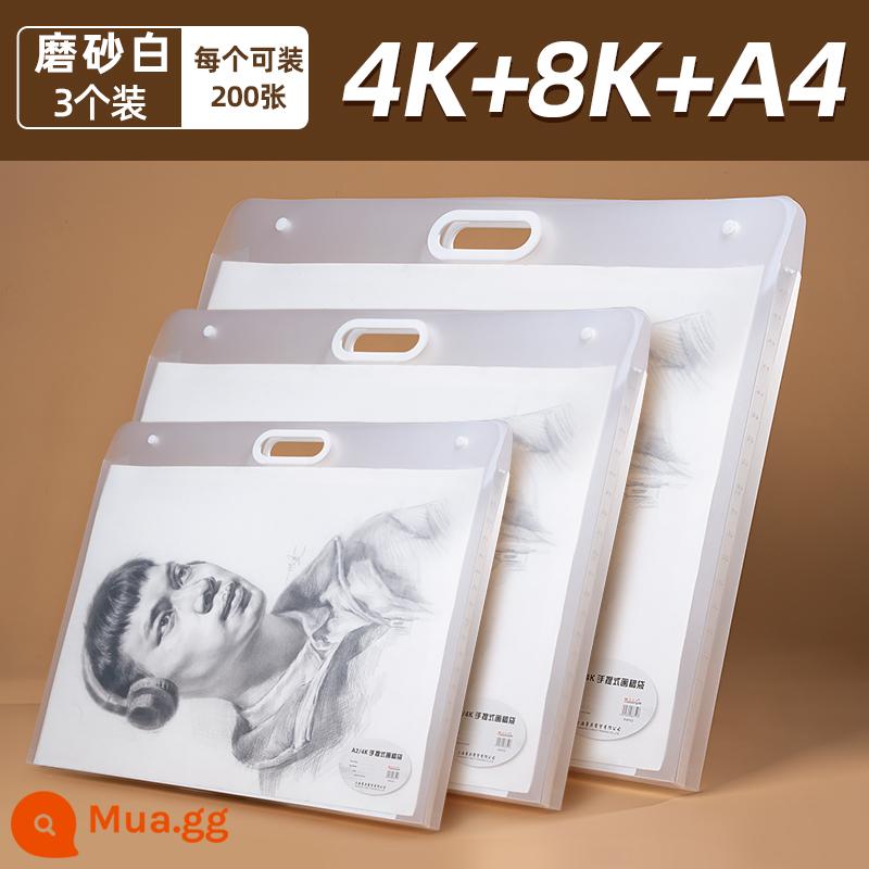 Album 4K giấy vẽ túi đựng tranh vẽ lưu trữ clip vẽ tranh bộ sưu tập sách sách phác thảo 8K túi lưu trữ di động áp phích giấy thư mục a3 tác phẩm nghệ thuật vẽ tranh giấy lưu trữ tranh dành cho trẻ em - [4K+8K+A4] Trắng mờ (3 cái)